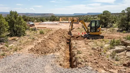 Underground electrical service trench excavation on a rural Apache County Arizona property