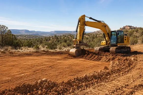 Excavator preparing a rural building site in Apache County Arizona