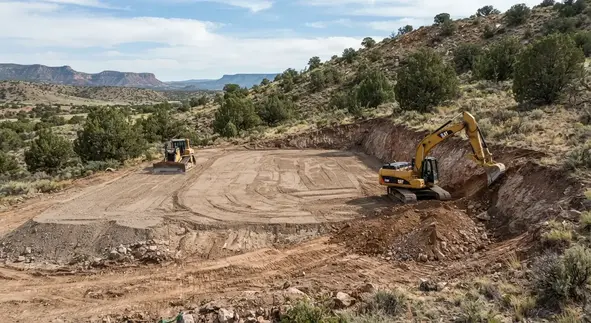 Cut and fill grading for a rural house pad on sloped Apache County Arizona property