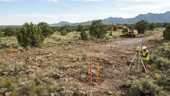 Survey stakes marking a future house pad on a rural Apache County Arizona property