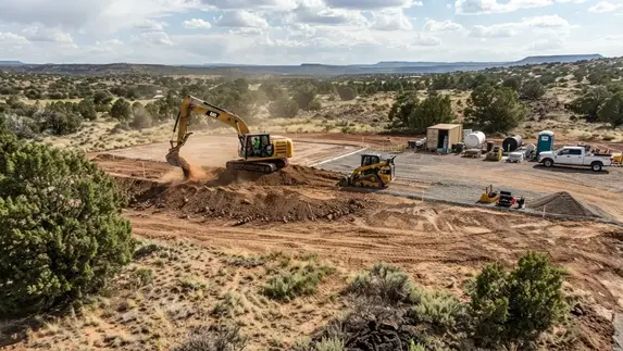 Apache County Arizona rural property showing access road, graded building area, and early off-grid development improvements