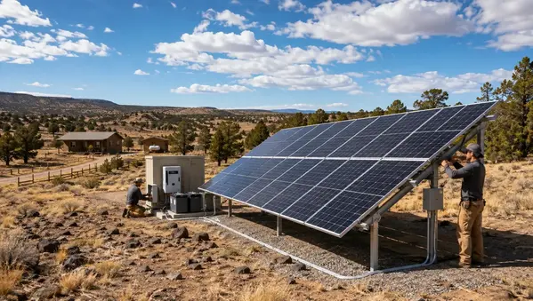Professional off-grid solar installation on a rural property in Apache County Arizona