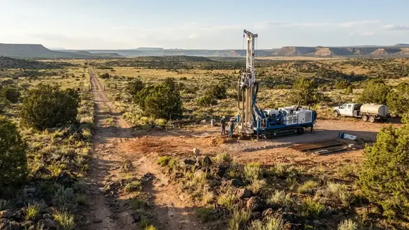 Water well drilling rig accessing a remote rural property in Apache County Arizona