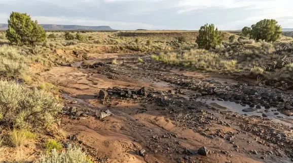 Natural drainage wash crossing rural Apache County Arizona property near a planned development area