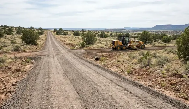 Apache County Arizona rural property with a graded driveway leading toward a future homesite