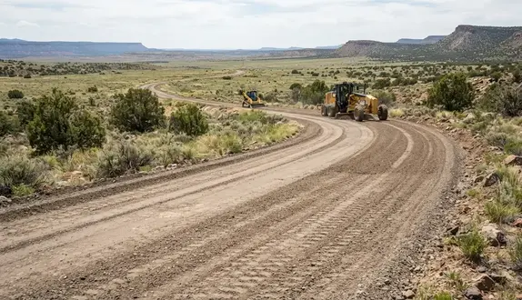 Professionally graded rural private driveway crossing undeveloped Apache County Arizona acreage