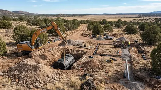 Rural septic system installation on a property in Apache County Arizona