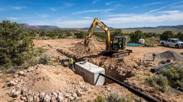 Rural septic system installation on a property in Apache County Arizona