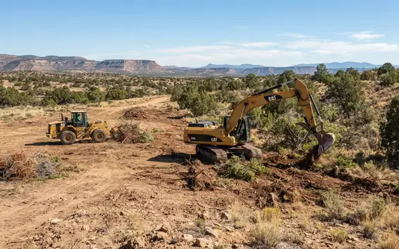 Rural Apache County land clearing project showing dry high-desert terrain, juniper vegetation, and favorable ground conditions for equipment access