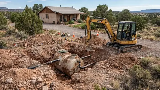 Septic tank replacement excavation on a rural property in Apache County Arizona