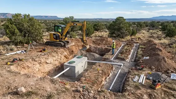 Septic tank and wastewater dispersal system being installed on rural land in Apache County Arizona
