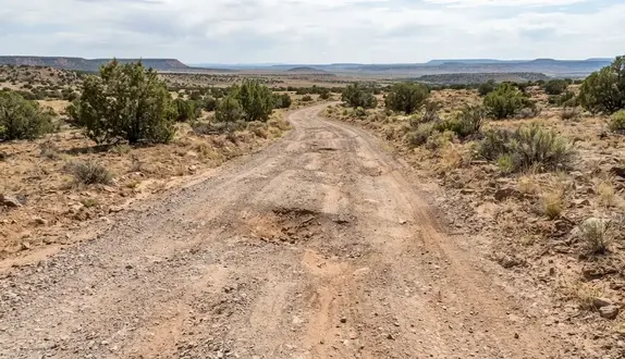 Rutted and soft rural gravel driveway on an Apache County Arizona property