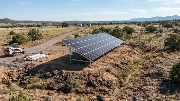 Ground-mounted solar installation on rocky rural terrain in Apache County Arizona