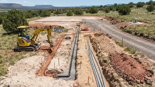 Coordinated underground utility trenching near a rural homesite in Apache County Arizona