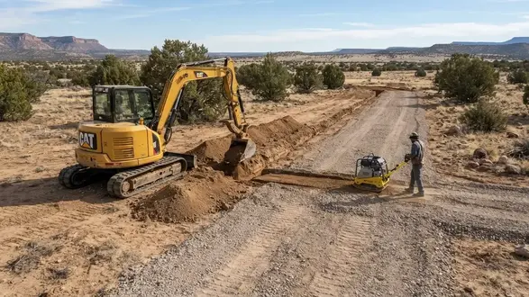 Utility trench backfilling and surface restoration on a rural Apache County Arizona property