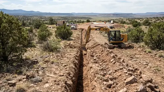 Utility trench excavation along a rural Apache County Arizona property