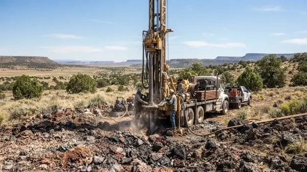 Water well drilling through rocky volcanic ground on an Apache County Arizona property