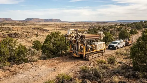 Water well drilling rig accessing a remote rural property in Apache County Arizona