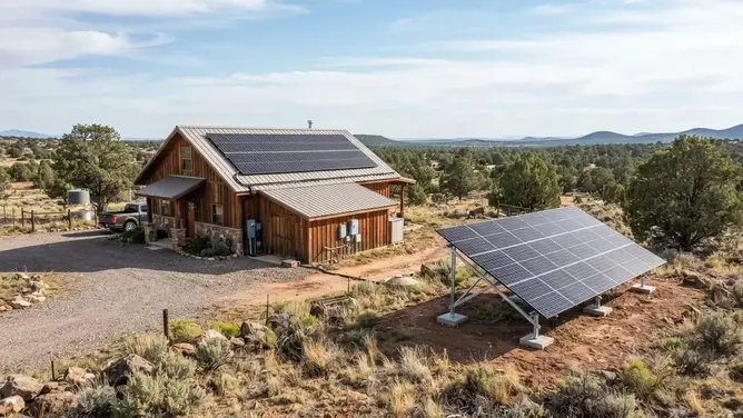 Ground-mounted and roof-mounted solar options on a rural Apache County property