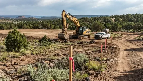 Rural Apache County property being evaluated for off-grid development with access, terrain, and future building areas visible